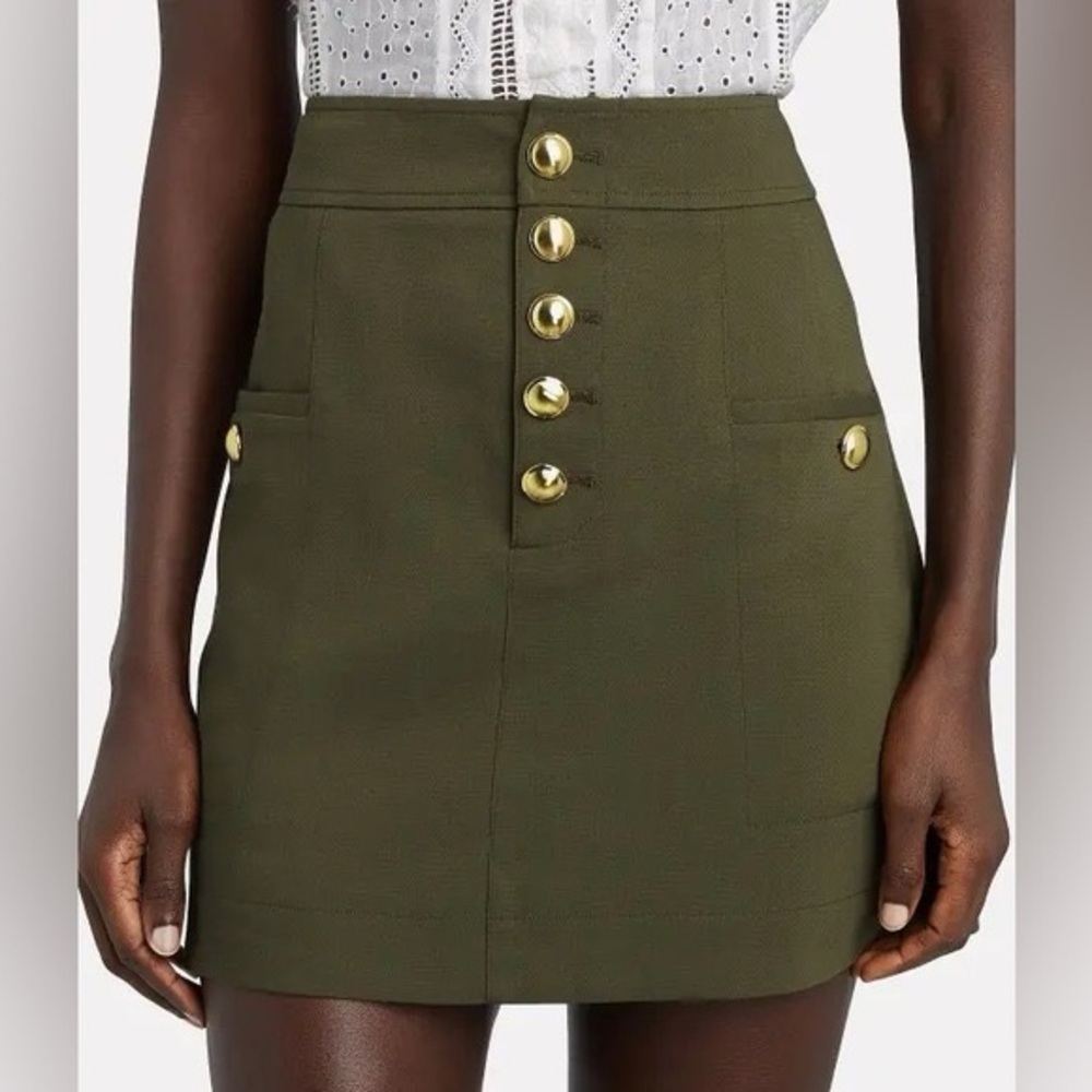 INTERMIX Olive Palmer Mini Skirt with Gold Buttons